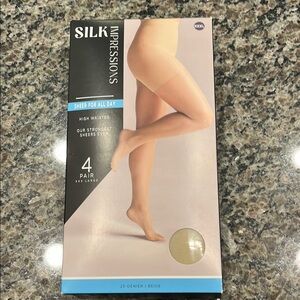 Silk Impressions Sheer 4-Pack Women's Size XXXL Beige High Waisted Pantyhose